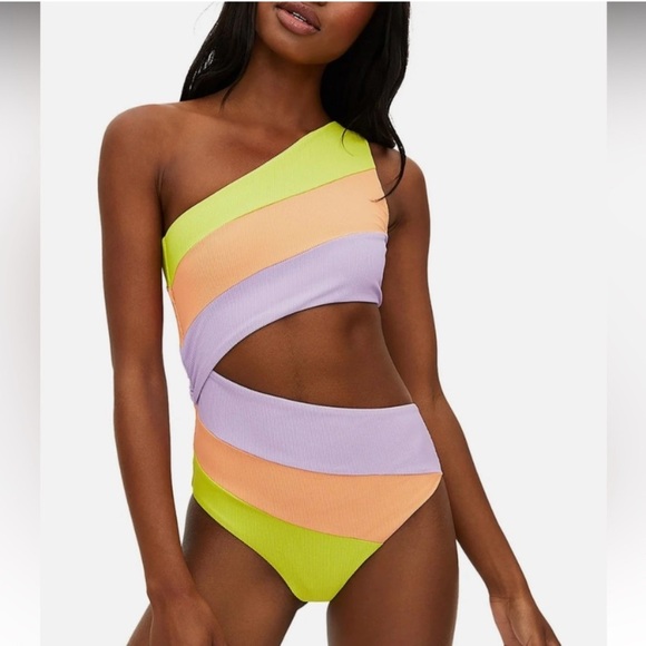 New! Beach Riot Joyce Color Block Striped Cutout One Piece Swimsuit 24023 - Picture 4 of 13